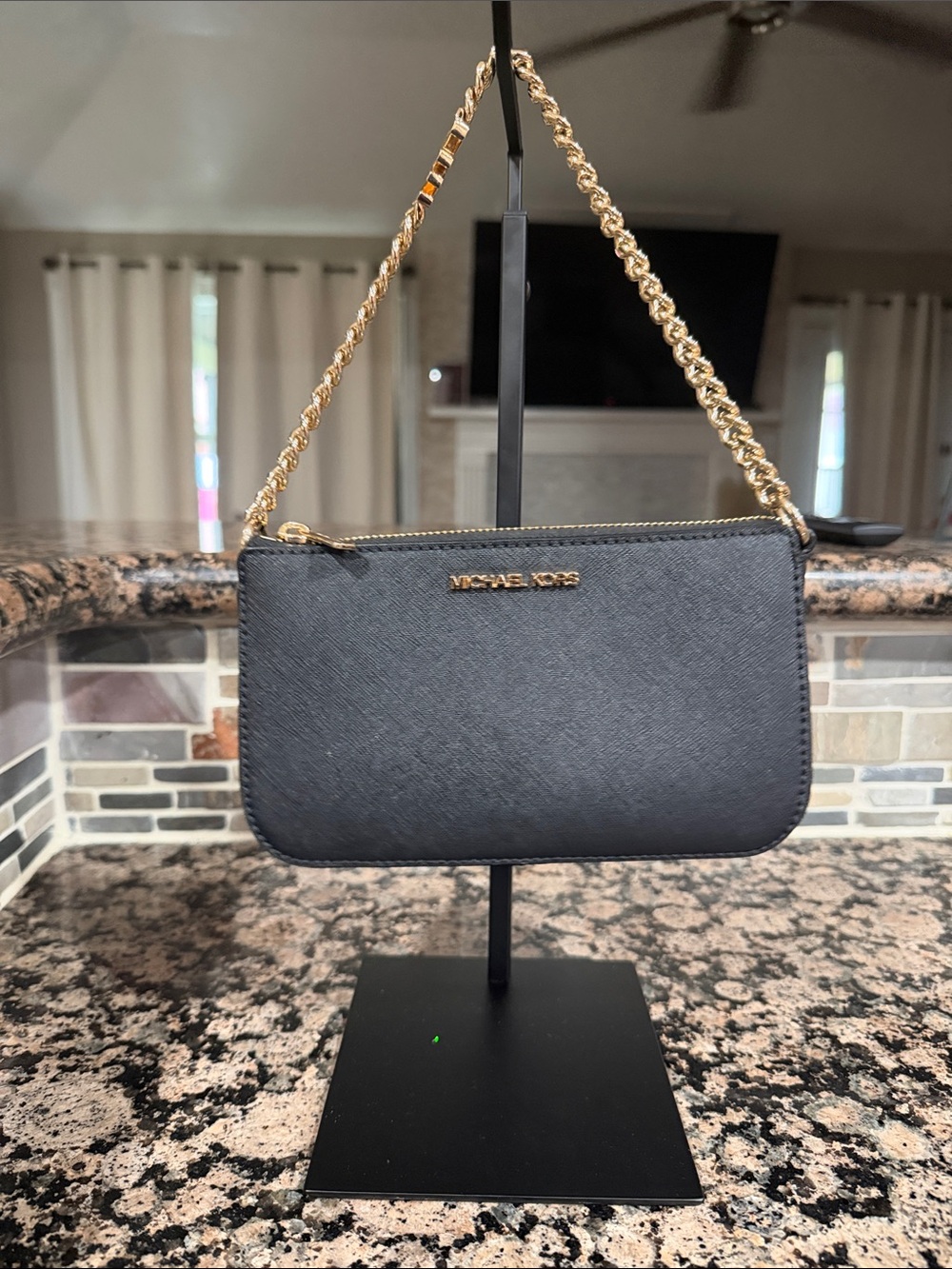 Michael Kors Black Saffiano Mini bag with Gold Chain